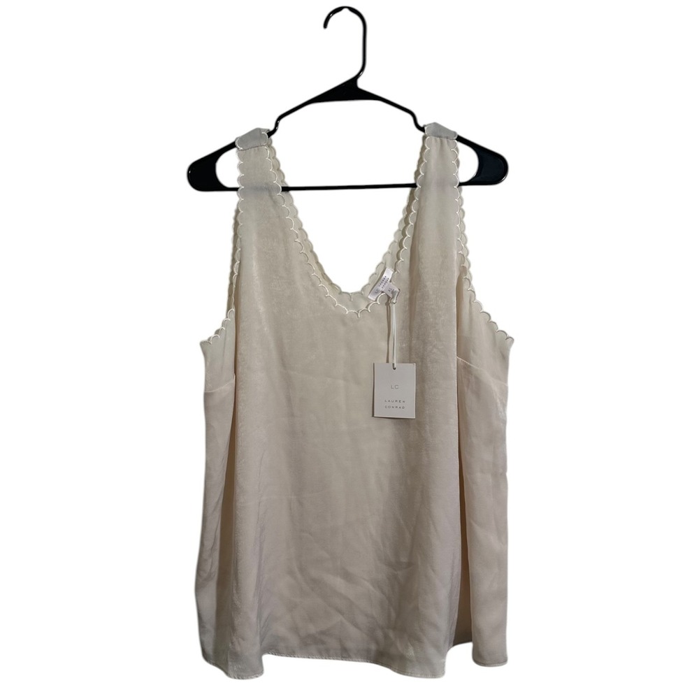 LC Lauren Conrad Scalloped V Tank Top English Cream Women's Size XL - NWT